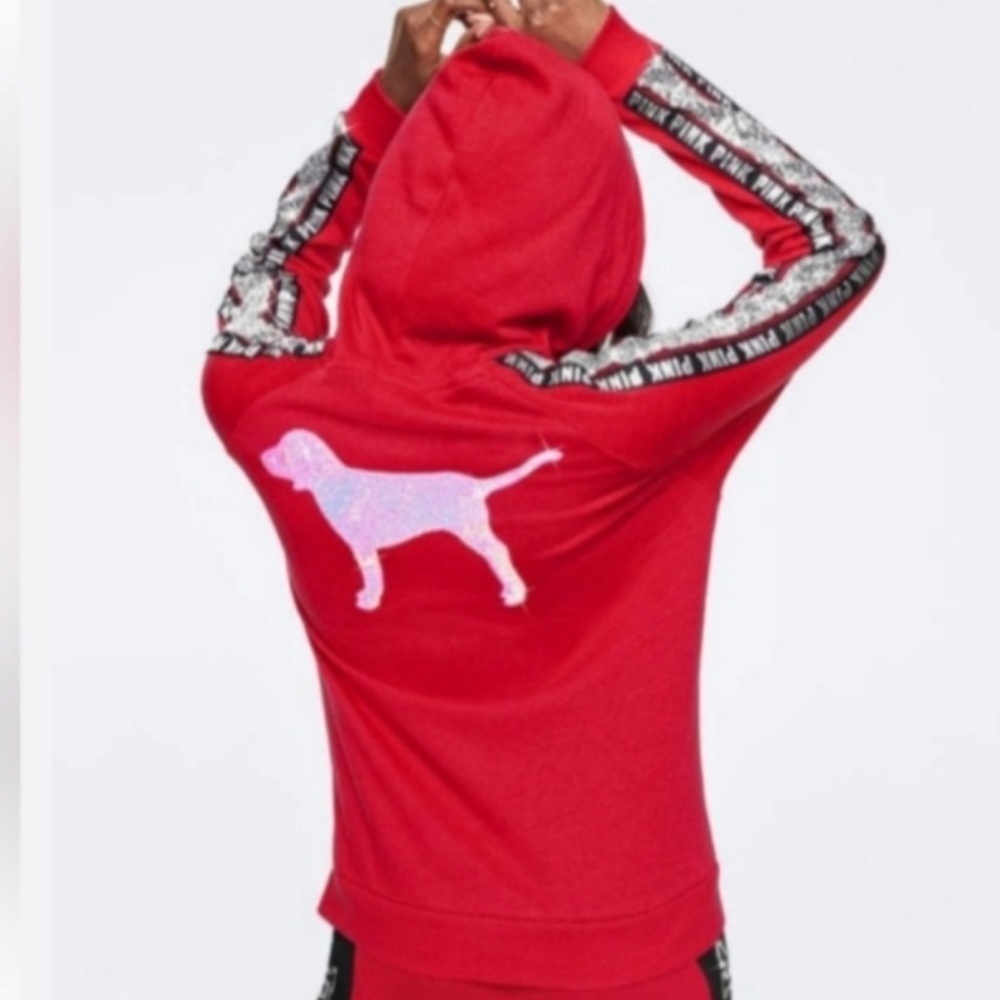 Victoria's Secret PINK limited edition red sequin bling zip-up hoodie